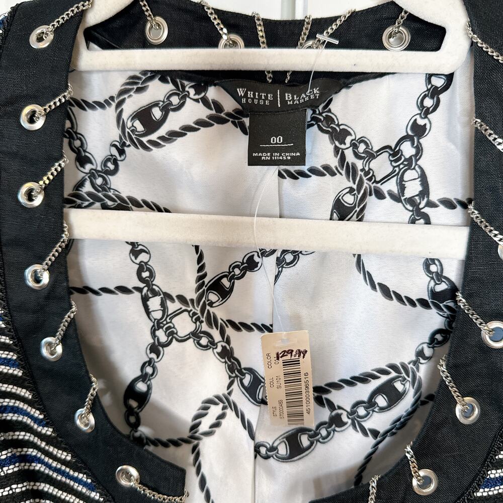 WHITE HOUSE BLACK MARKET -NWT- Striped Chain Laced Blazer Jacket | 00 - Picture 7 of 9